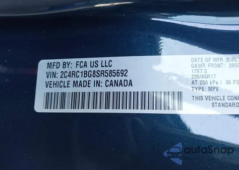 2025 Chrysler Pacifica Select z USA, uszkodzony, nr VIN 2C4RC1BG8SR585692